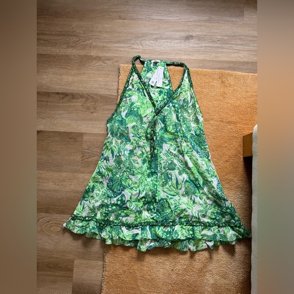 NWT Poupette St Barth Mini Dali Cotton Sari Gauze Dress Green Jengel - Picture 6 of 13